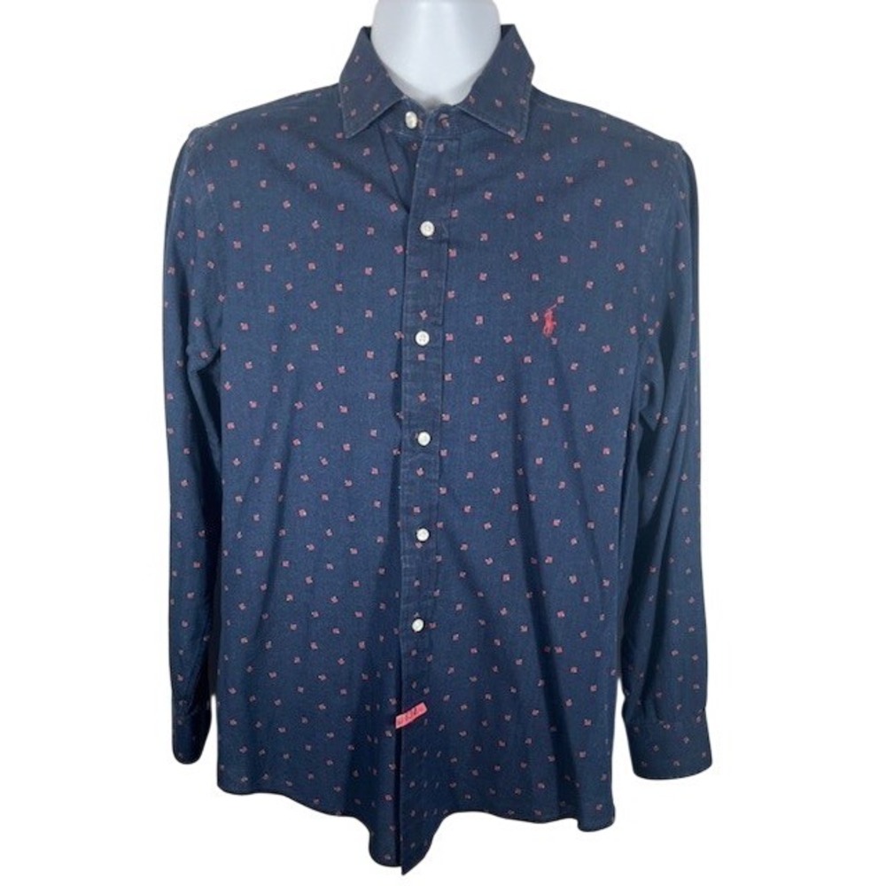 Polo Ralph Lauren Mens SZ M Shirt L/S Micro Geometric Pattern - 1111